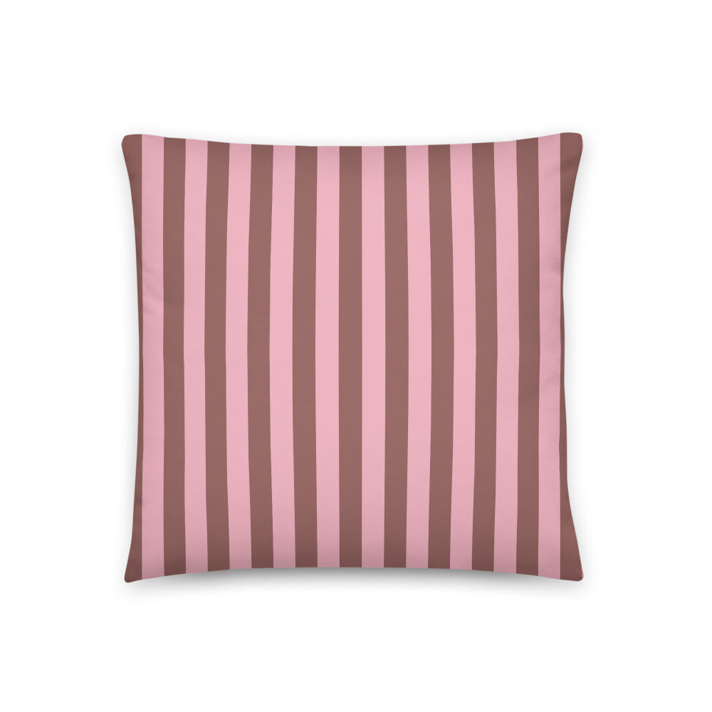 Striped Coffee and Pink Pillow Cushion